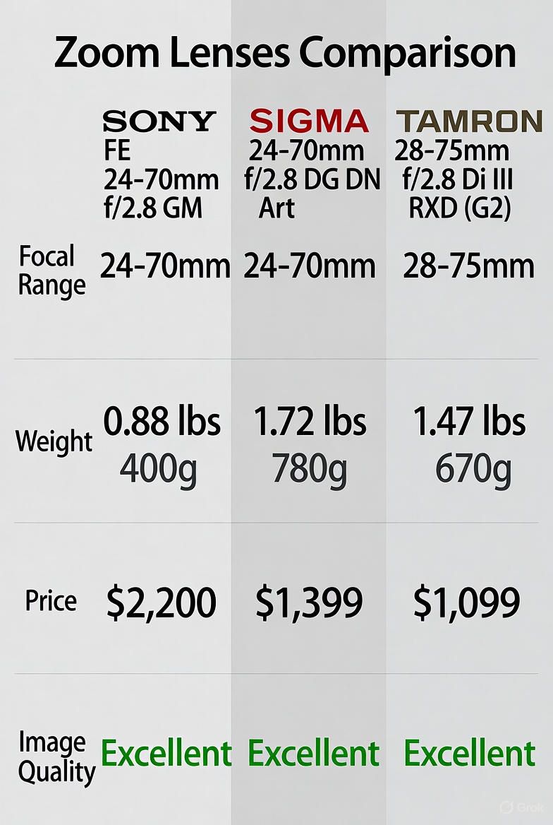 Sony 24–70mm f/2.8 GM – مقایسه لنزهای سونی FE با سیگما و تامرون