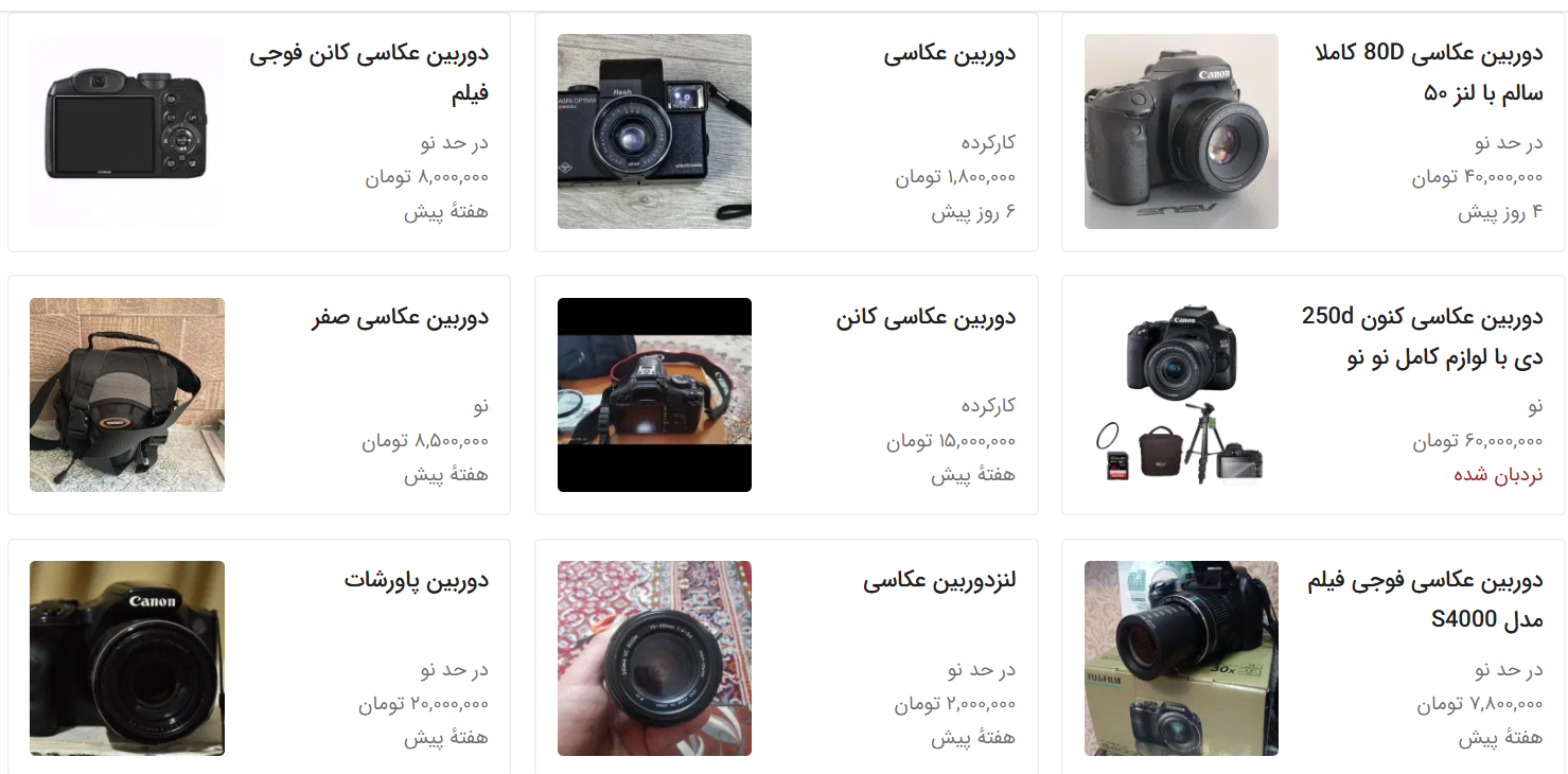 قیمت دوربین عکاسی دست دوم 