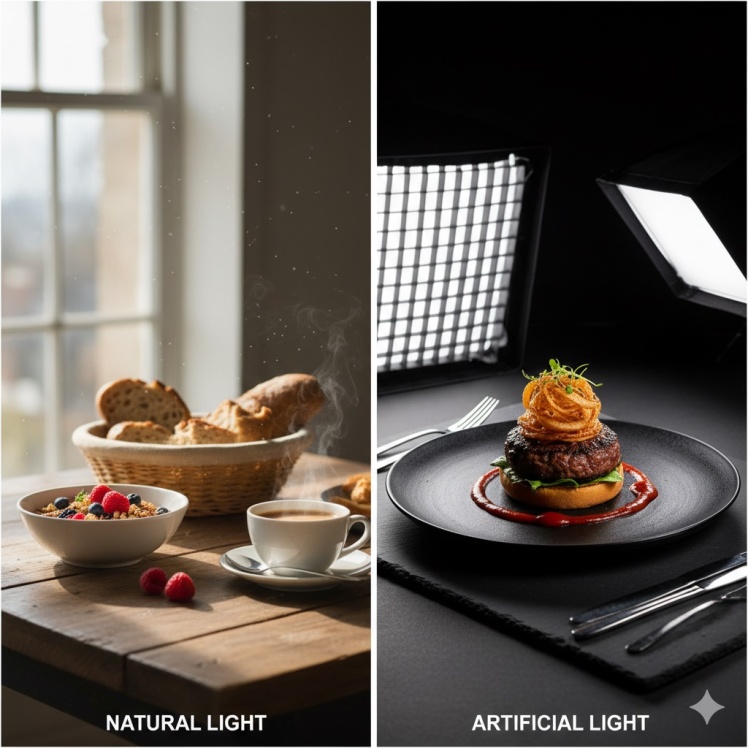 عکاسی مواد غذایی با نور طبیعی در مقابل نور مصنوعی