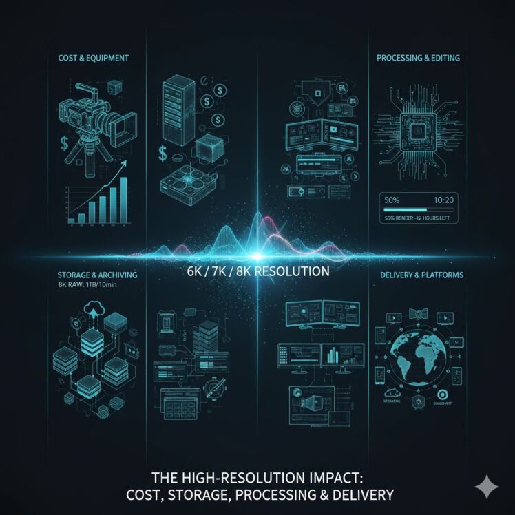 تأثیر وضوح بالا (6K / 7K / 8K) بر پروژه‌ها: هزینه، ذخیره‌سازی، پردازش و خروجی