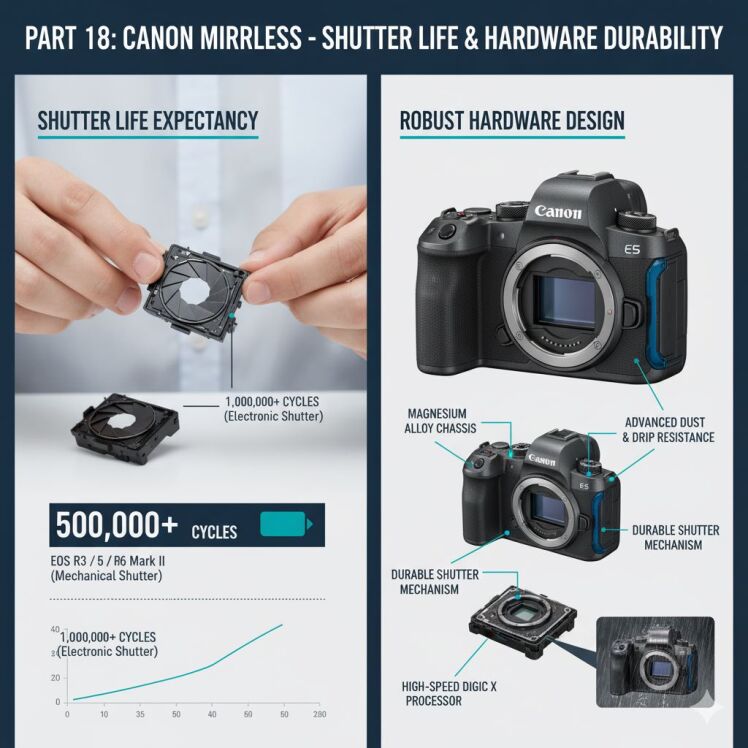 بررسی تخصصی طول عمر شاتر و عملکرد سخت‌افزاری در میرورلس‌های کانن