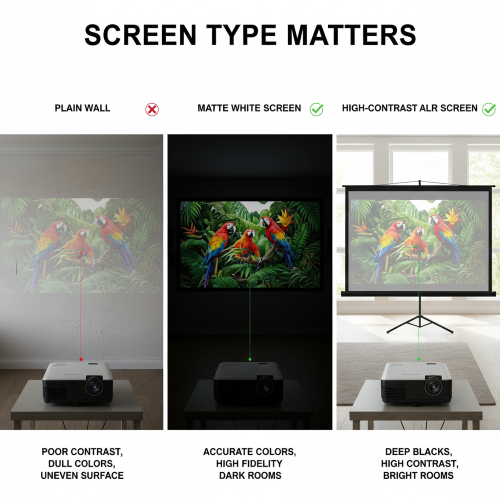 تأثیر جنس و رنگ دیوار یا پرده نمایش بر کیفیت تصویر ویدئو پروژکتور