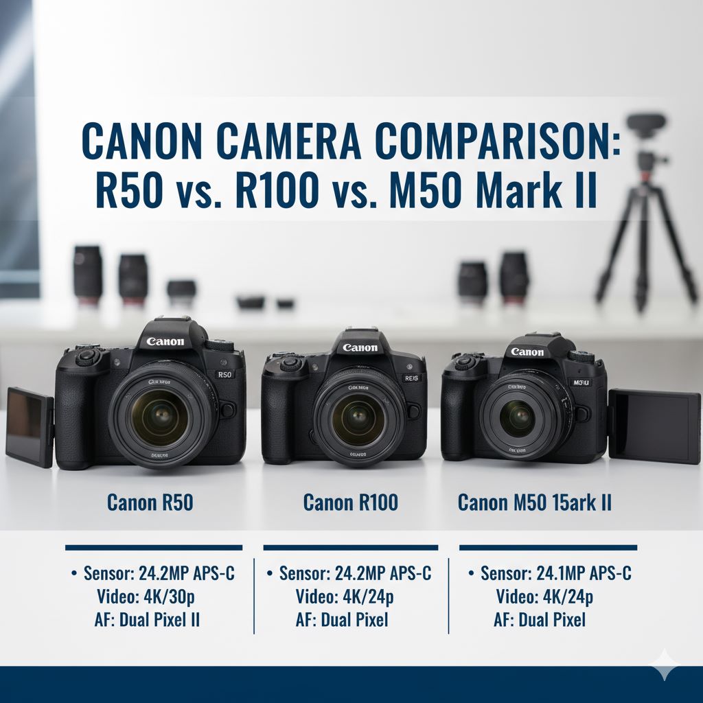 مقایسه تخصصی دوربینهای کانن R50، R100 و M50 Mark II